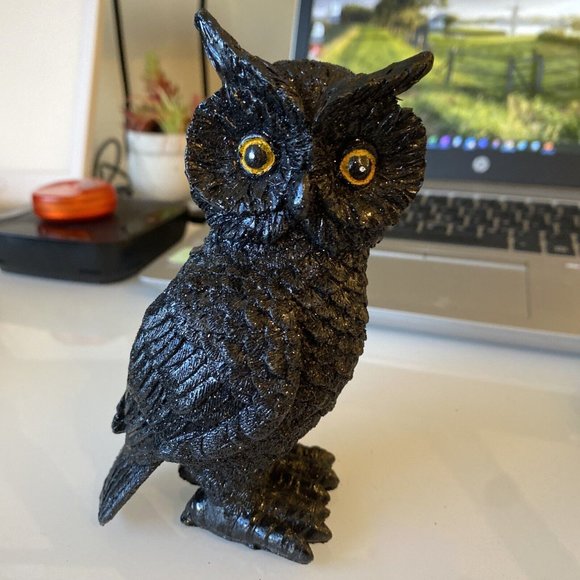 Other - Great Horned Owl Figurine Statue Black Glitter Home Decor 5 1/2” H